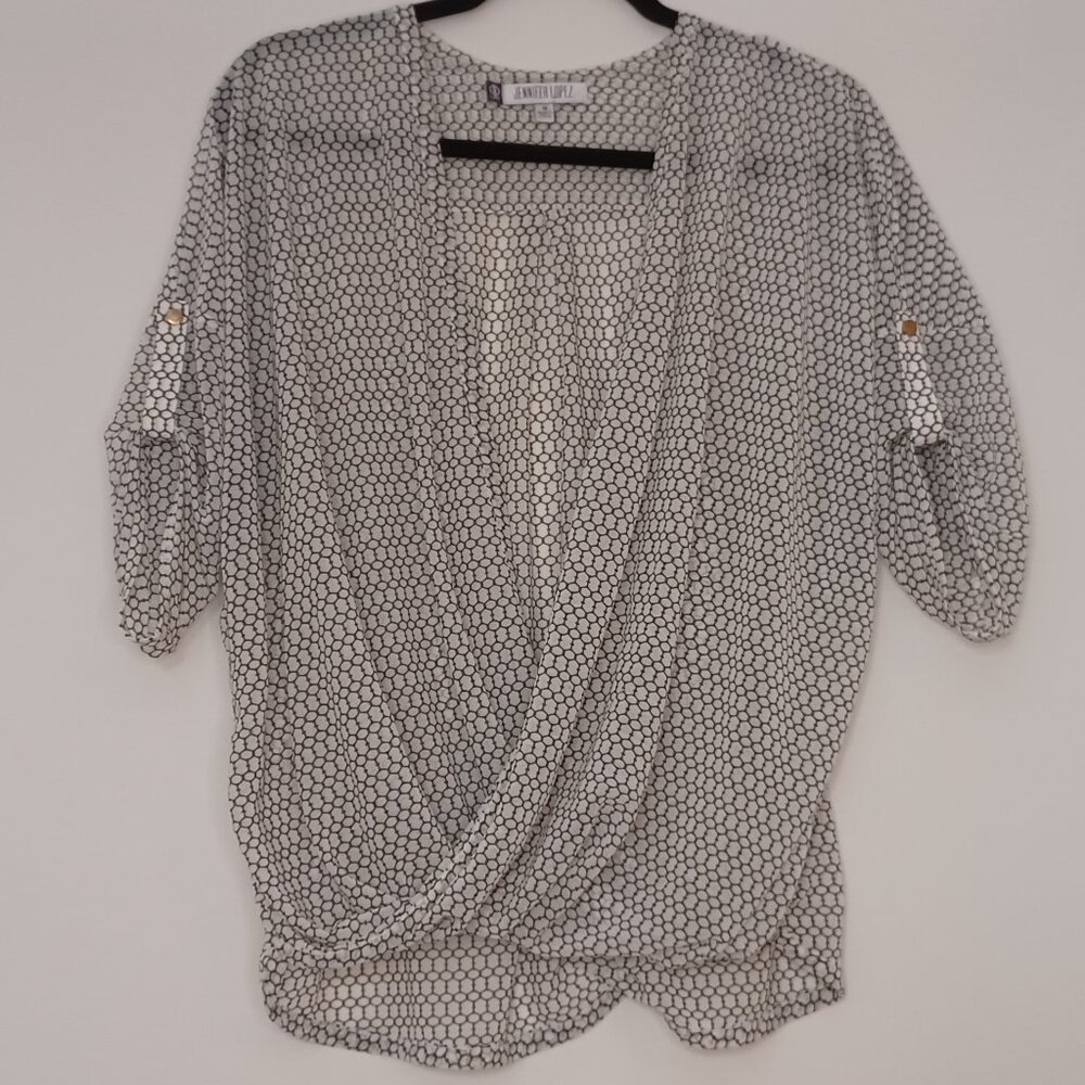 Women's Jennifer Lopez JLO Sheer Black and White Open‎ Front Blouse Size Medium
